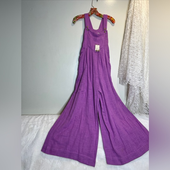 Free People Sun-Drenched Overalls Wide Leg Cute Jumpsuit - Picture 2 of 5